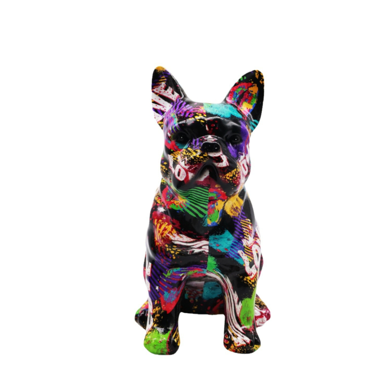 Figurină din rășină cu bulldog, stil graffiti, decor pentru vitrina de vin acasă și la birou