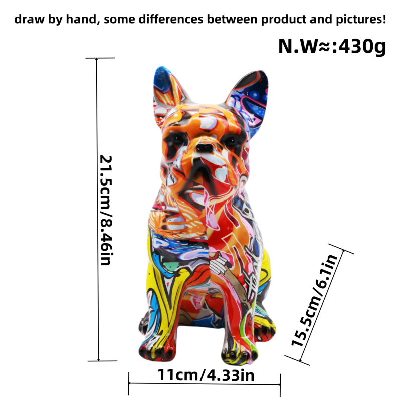 Figurină din rășină cu bulldog, stil graffiti, decor pentru vitrina de vin acasă și la birou