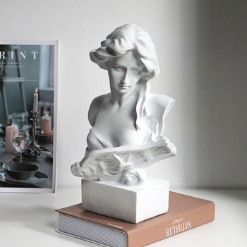 Европейски стил декоративна смолна фигура — женска глава, изработена от синтетична смола, опакована в картон за художествени галерии