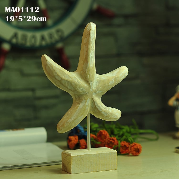 Paulownia drvene ukrasne figure u mediteranskom stilu, ručno izrezbarene: morski konj, školjka, morska zvijezda