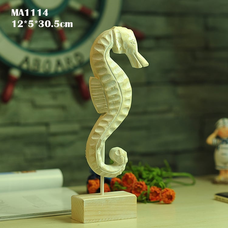 Paulownia drvene ukrasne figure u mediteranskom stilu, ručno izrezbarene: morski konj, školjka, morska zvijezda