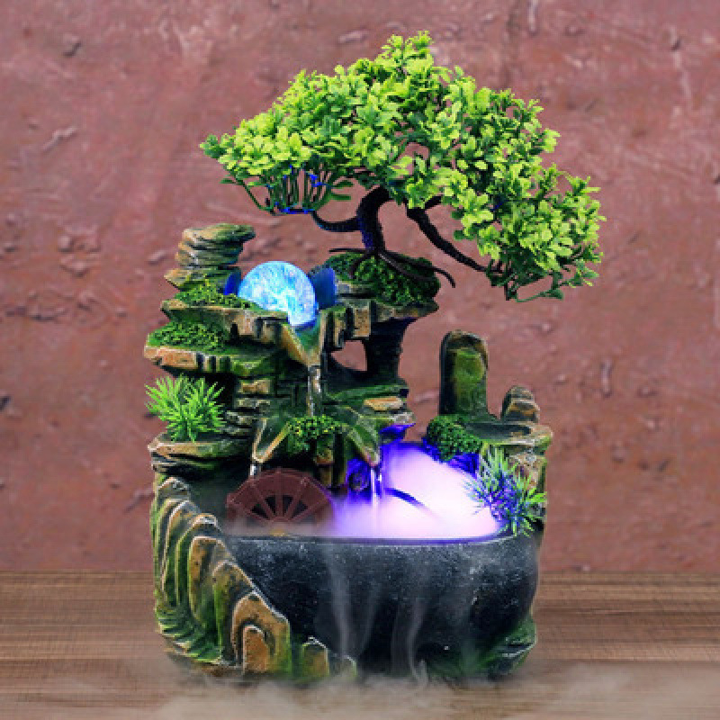 Десктоп фонтан-овлажнител с мини каменен водопад (Материал: синтетична смола; Стил: прост и модерен; Предназначение: рекламни подаръци)