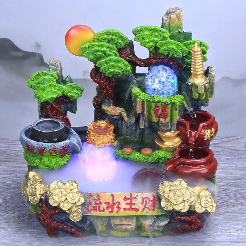 Десктоп фонтан-овлажнител с мини каменен водопад (Материал: синтетична смола; Стил: прост и модерен; Предназначение: рекламни подаръци)