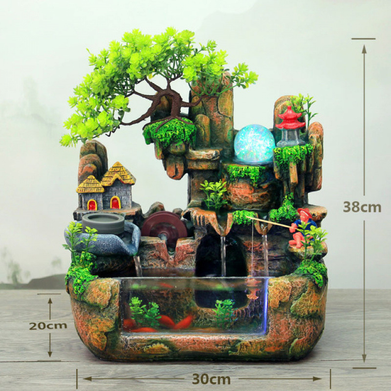 Десктоп фонтан-овлажнител с мини каменен водопад (Материал: синтетична смола; Стил: прост и модерен; Предназначение: рекламни подаръци)