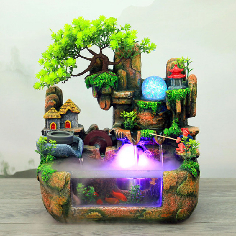 Десктоп фонтан-овлажнител с мини каменен водопад (Материал: синтетична смола; Стил: прост и модерен; Предназначение: рекламни подаръци)