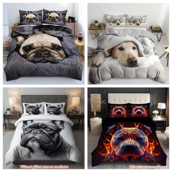 Trīsdzēļu gultas veļas komplekts suņiem ar digitālo drukāšanu, karikatūras motīvs, ziemeļu stils, 90 g/m², pirmās klases kvalitāte