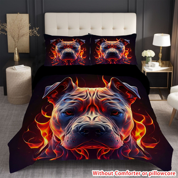 Trīsdzēļu gultas veļas komplekts suņiem ar digitālo drukāšanu, karikatūras motīvs, ziemeļu stils, 90 g/m², pirmās klases kvalitāte