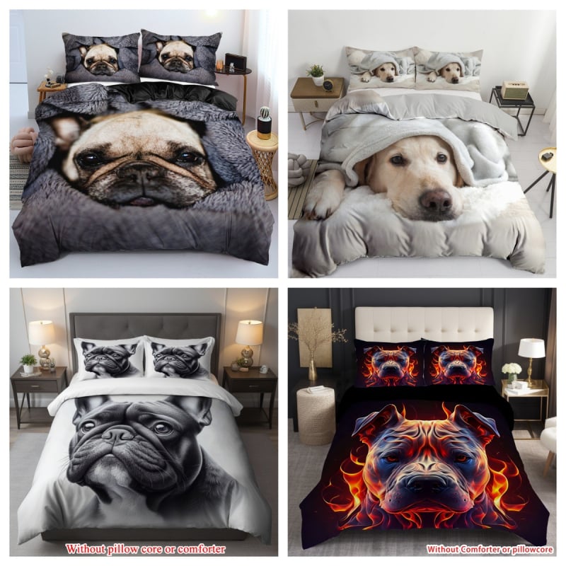 Trīsdzēļu gultas veļas komplekts suņiem ar digitālo drukāšanu, karikatūras motīvs, ziemeļu stils, 90 g/m², pirmās klases kvalitāte