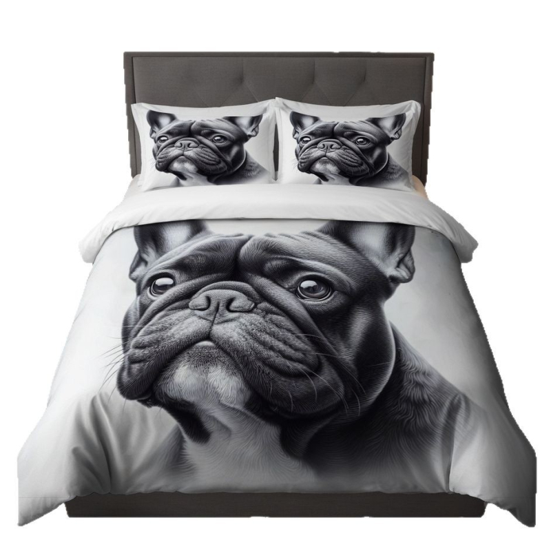 Trīsdzēļu gultas veļas komplekts suņiem ar digitālo drukāšanu, karikatūras motīvs, ziemeļu stils, 90 g/m², pirmās klases kvalitāte