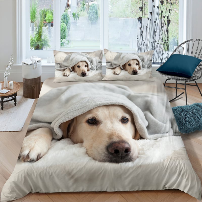 Trīsdzēļu gultas veļas komplekts suņiem ar digitālo drukāšanu, karikatūras motīvs, ziemeļu stils, 90 g/m², pirmās klases kvalitāte