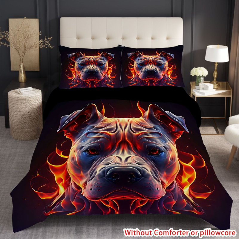 Trīsdzēļu gultas veļas komplekts suņiem ar digitālo drukāšanu, karikatūras motīvs, ziemeļu stils, 90 g/m², pirmās klases kvalitāte