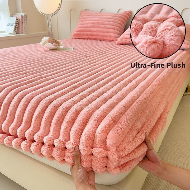 Guminė paklodė iš koralų fliso, pamuštas flisiu, twill audinys, dryžių arba vienspalvis raštas, Korėjos stilius