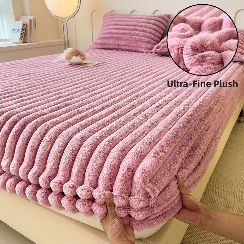 Guminė paklodė iš koralų fliso, pamuštas flisiu, twill audinys, dryžių arba vienspalvis raštas, Korėjos stilius