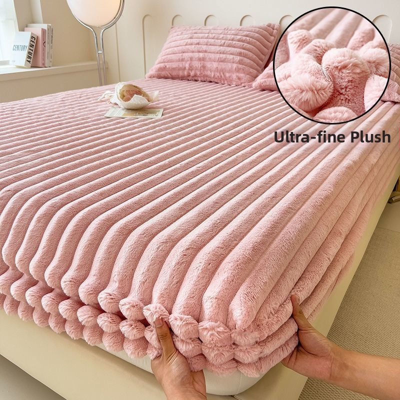 Guminė paklodė iš koralų fliso, pamuštas flisiu, twill audinys, dryžių arba vienspalvis raštas, Korėjos stilius