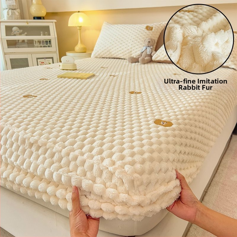 Guminė paklodė iš koralų fliso, pamuštas flisiu, twill audinys, dryžių arba vienspalvis raštas, Korėjos stilius