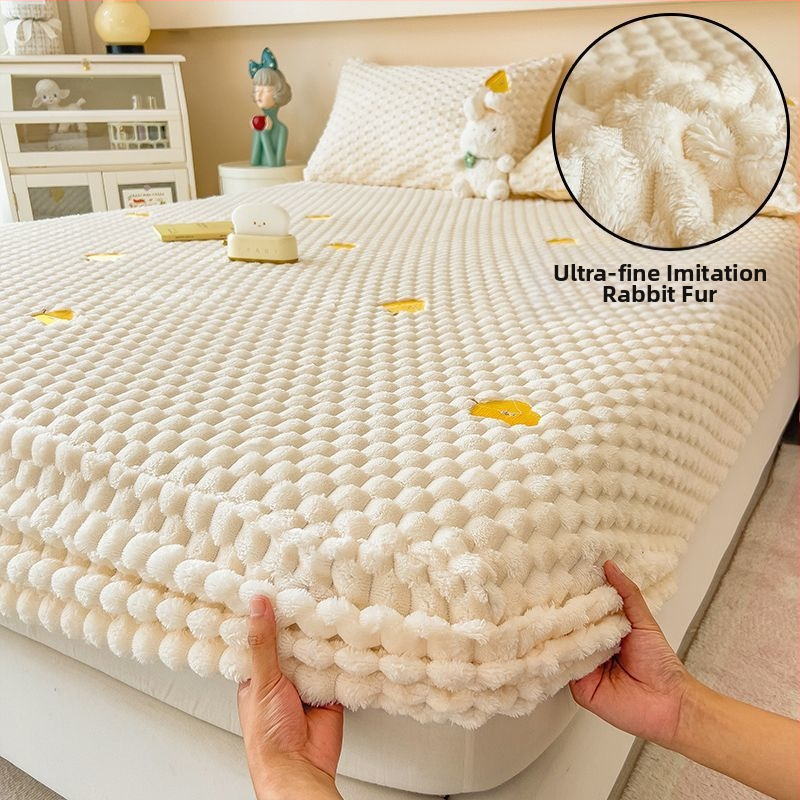 Guminė paklodė iš koralų fliso, pamuštas flisiu, twill audinys, dryžių arba vienspalvis raštas, Korėjos stilius