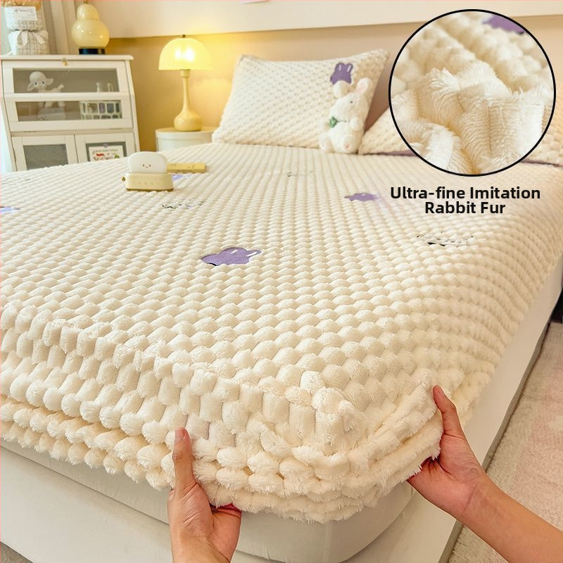 Guminė paklodė iš koralų fliso, pamuštas flisiu, twill audinys, dryžių arba vienspalvis raštas, Korėjos stilius