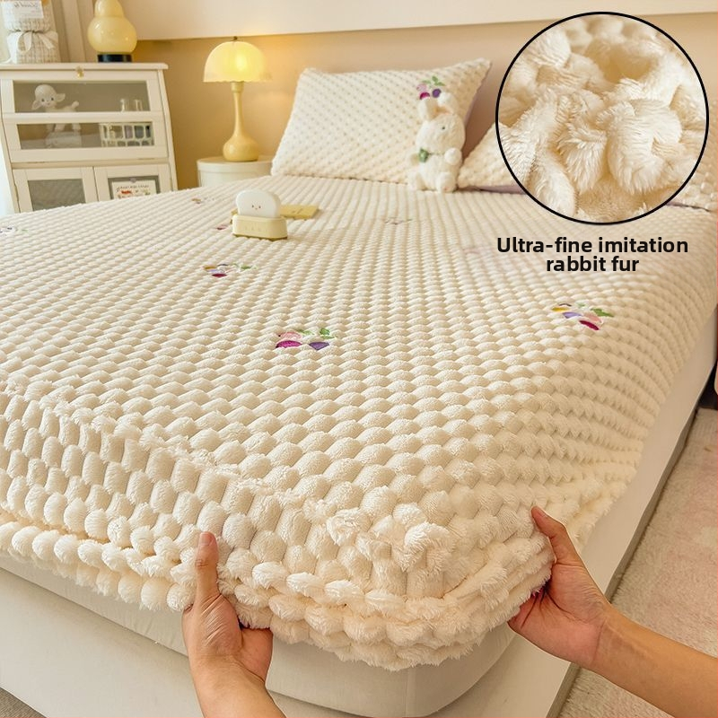 Guminė paklodė iš koralų fliso, pamuštas flisiu, twill audinys, dryžių arba vienspalvis raštas, Korėjos stilius