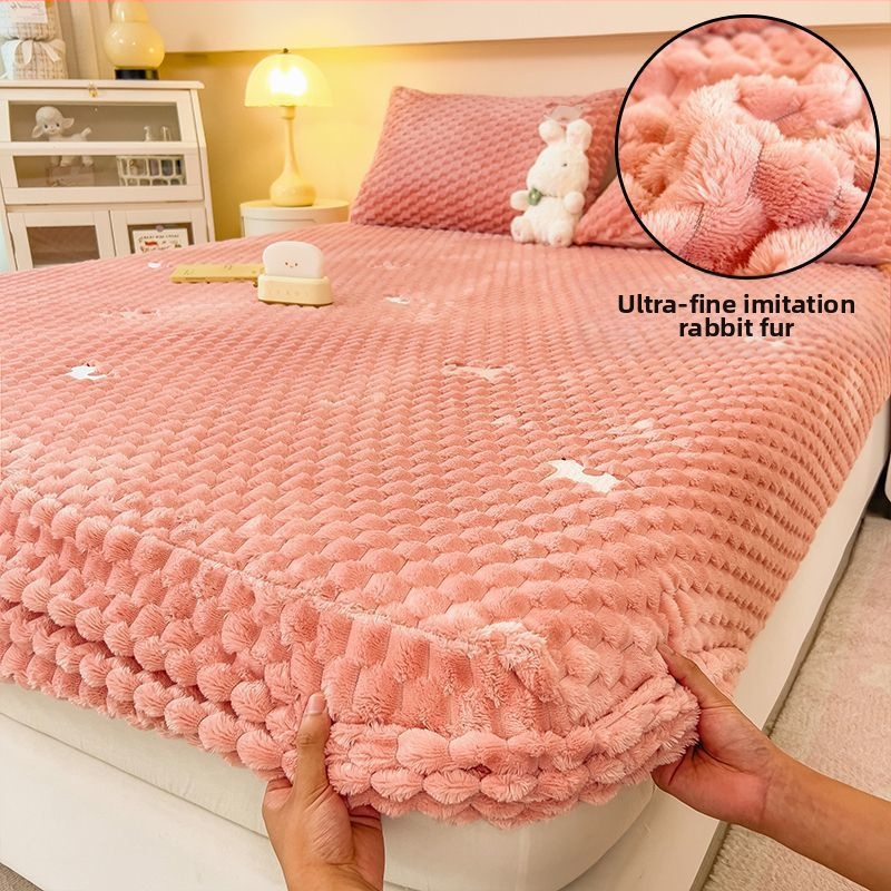 Guminė paklodė iš koralų fliso, pamuštas flisiu, twill audinys, dryžių arba vienspalvis raštas, Korėjos stilius