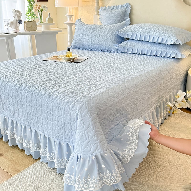 Chenxuan poliesterio quilted lovos uždanga komplektas, princesės stilius, vienos spalvos, viešbučio stilius