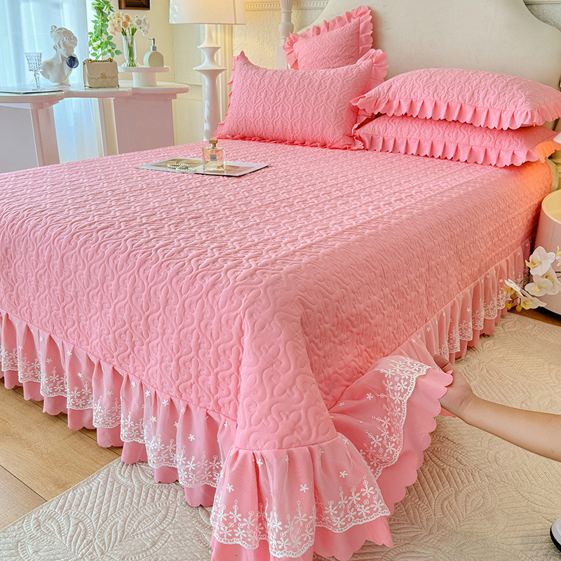 Chenxuan poliesterio quilted lovos uždanga komplektas, princesės stilius, vienos spalvos, viešbučio stilius