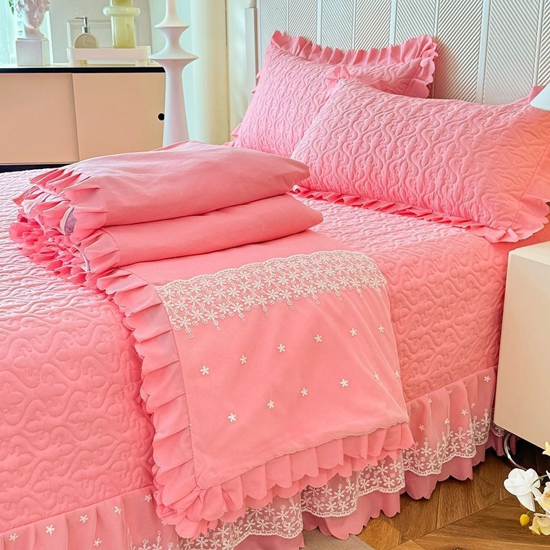 Chenxuan poliesterio quilted lovos uždanga komplektas, princesės stilius, vienos spalvos, viešbučio stilius