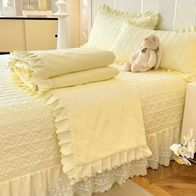 Chenxuan poliesterio quilted lovos uždanga komplektas, princesės stilius, vienos spalvos, viešbučio stilius