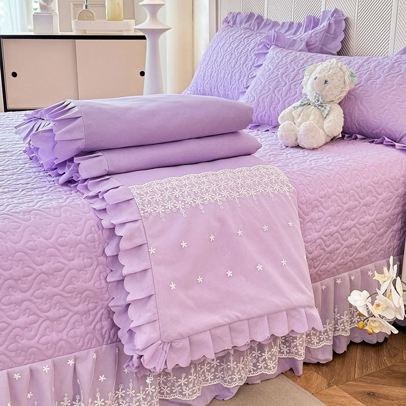 Chenxuan poliesterio quilted lovos uždanga komplektas, princesės stilius, vienos spalvos, viešbučio stilius