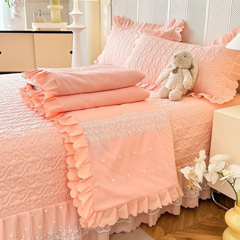 Chenxuan poliesterio quilted lovos uždanga komplektas, princesės stilius, vienos spalvos, viešbučio stilius