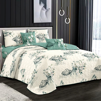 Triju dažu gultas pārklājs komplekts ar quiltētu ģeometrisko rakstu, elpojošs, mazgājams veļas mašīnā, piemērots 1,8 m gultai