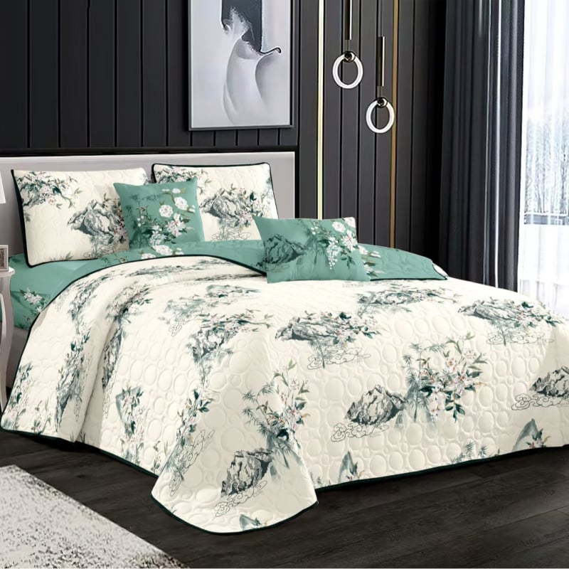 Triju dažu gultas pārklājs komplekts ar quiltētu ģeometrisko rakstu, elpojošs, mazgājams veļas mašīnā, piemērots 1,8 m gultai