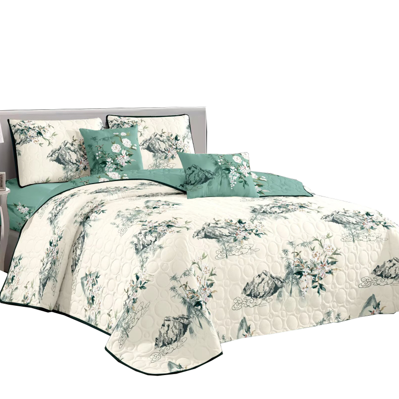 Triju dažu gultas pārklājs komplekts ar quiltētu ģeometrisko rakstu, elpojošs, mazgājams veļas mašīnā, piemērots 1,8 m gultai