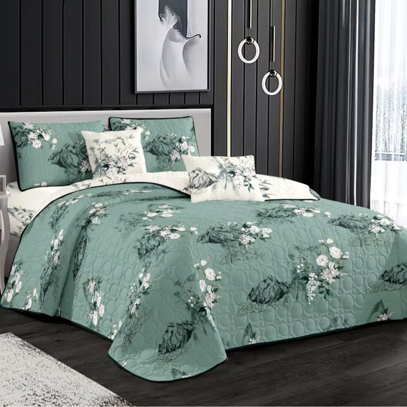 Triju dažu gultas pārklājs komplekts ar quiltētu ģeometrisko rakstu, elpojošs, mazgājams veļas mašīnā, piemērots 1,8 m gultai