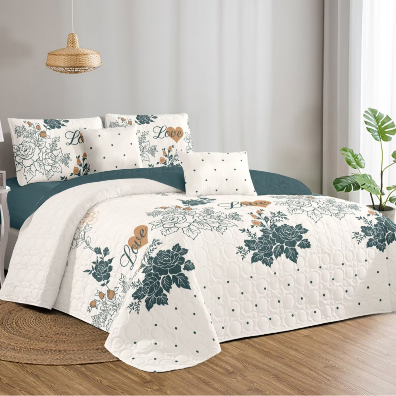 Triju dažu gultas pārklājs komplekts ar quiltētu ģeometrisko rakstu, elpojošs, mazgājams veļas mašīnā, piemērots 1,8 m gultai