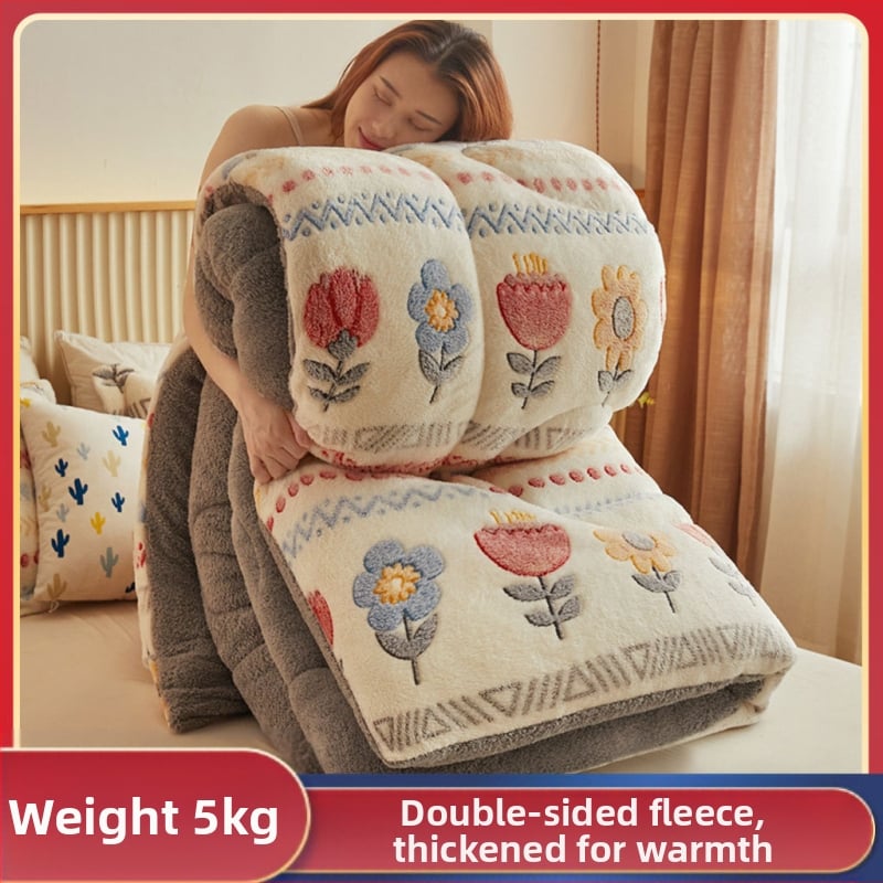 Зимно двойностранно агнешко велурено одеяло с снежно и млечно велур, 3.5–4 кг, пълнеж: химическо влакно, персонализиране налично