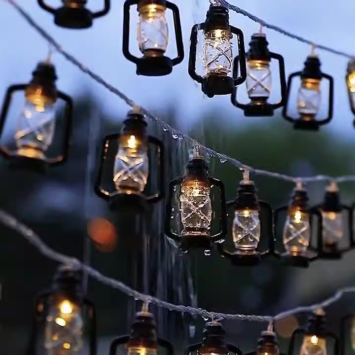 Vanjska kamping retro LED fenjer niz svjetla za ukrašavanje šatora, atmosfersko osvjetljenje, šarene svjetlosti, solarno napajanje