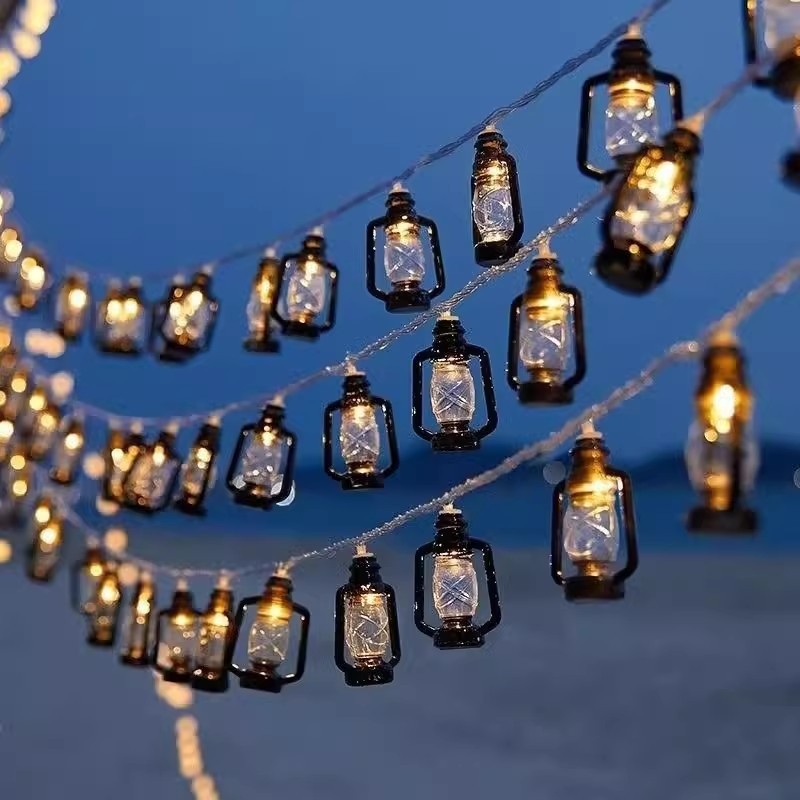 Vanjska kamping retro LED fenjer niz svjetla za ukrašavanje šatora, atmosfersko osvjetljenje, šarene svjetlosti, solarno napajanje