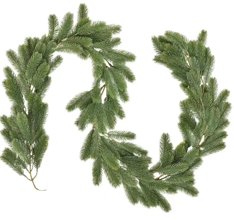 Meimei Crafts rankų darbo plastikinė kabinama dekoracija su dirbtinėmis pušies adatomis ir kedro lapomis – durims ir laiptams, Kalėdinė namų dekoracija