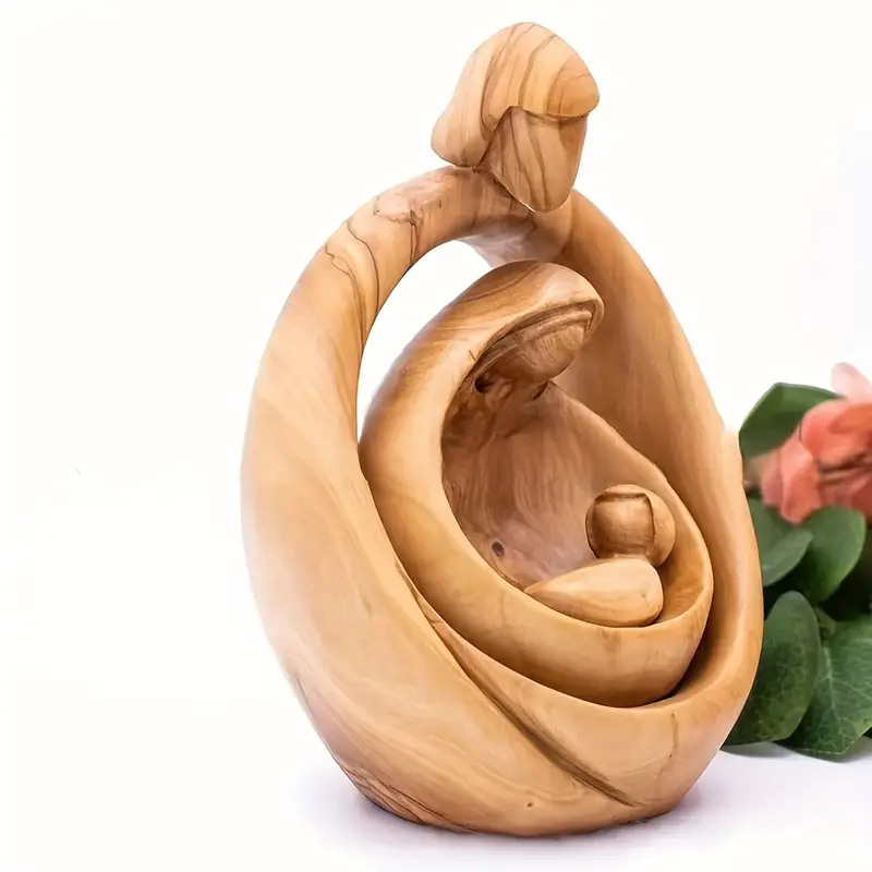 Sculptură din rășină pentru naștere — textură lemnoasă, design modern minimalist, ornament de birou pentru casă