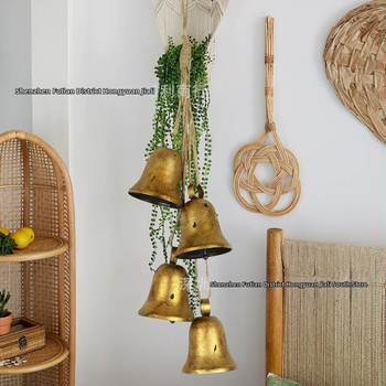 4 τεμάχια μεταλλικά ρετρό κουδούνια βοδιού με σχοινί κάνναβης — Σίδηρος; IP: Όχι; Στυλ: 1327355784; Συσκευασία: PP σακούλα; Διακόσμηση Χριστουγέννων