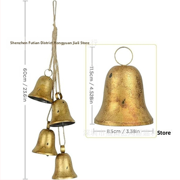 4 τεμάχια μεταλλικά ρετρό κουδούνια βοδιού με σχοινί κάνναβης — Σίδηρος; IP: Όχι; Στυλ: 1327355784; Συσκευασία: PP σακούλα; Διακόσμηση Χριστουγέννων