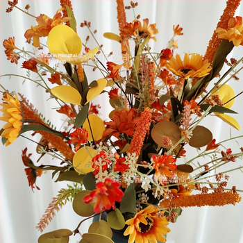 Plastikinis dirbtinis augalas ramunė dekoracija Padėkos Dienai, vestuvėms, lauko erdvėms, fotografijos rekvizitas, namų dekorui