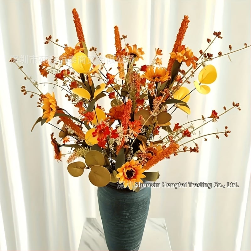 Plastikinis dirbtinis augalas ramunė dekoracija Padėkos Dienai, vestuvėms, lauko erdvėms, fotografijos rekvizitas, namų dekorui