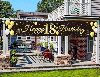 18. születésnapi banner beltéri és kültéri bulikhoz, poliészter anyag, színpadi dekoráció, helyszín-elrendezés rekvizít, személyes ajándék