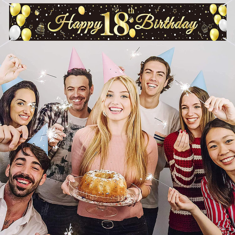18. születésnapi banner beltéri és kültéri bulikhoz, poliészter anyag, színpadi dekoráció, helyszín-elrendezés rekvizít, személyes ajándék