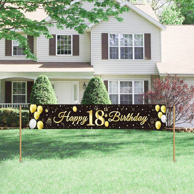 18. születésnapi banner beltéri és kültéri bulikhoz, poliészter anyag, színpadi dekoráció, helyszín-elrendezés rekvizít, személyes ajándék