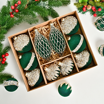 Shuhong πλαστική χριστουγεννιάτικη διακοσμητική μπάλα με διαμαντόκολλα, ελαφρύς πολυτελής στιλ, 10 τεμάχια, ημι-χειροποίητη και ημι-μηχανική κατασκευή