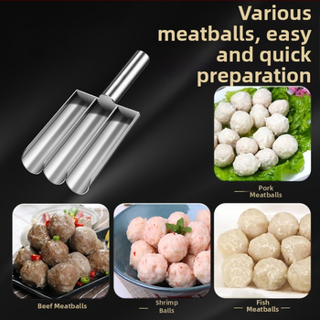 Wogang trijų dalių 304 nerūdijančio plieno mėsos rutuliukų gaminimo rinkinys namų naudojimui; formos žuvų rutuliukams, krevetėms ir ryžių rutuliukams; modernus minimalistinis dizainas; išleistas 2023