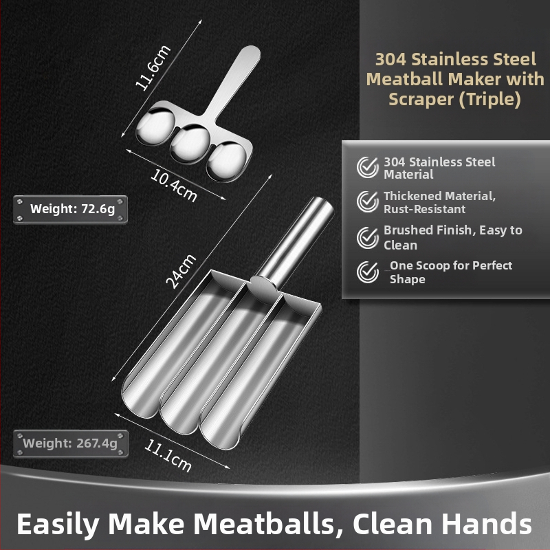 Wogang trijų dalių 304 nerūdijančio plieno mėsos rutuliukų gaminimo rinkinys namų naudojimui; formos žuvų rutuliukams, krevetėms ir ryžių rutuliukams; modernus minimalistinis dizainas; išleistas 2023