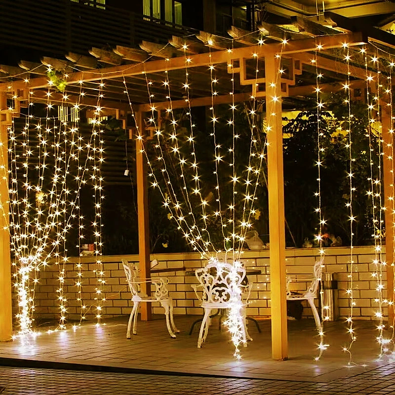 LED zavjese svjetiljke s učinkom vodopada i zvjezdanim nebom za vanjsku upotrebu – upravljanje gumbom, DC napajanje, IP65